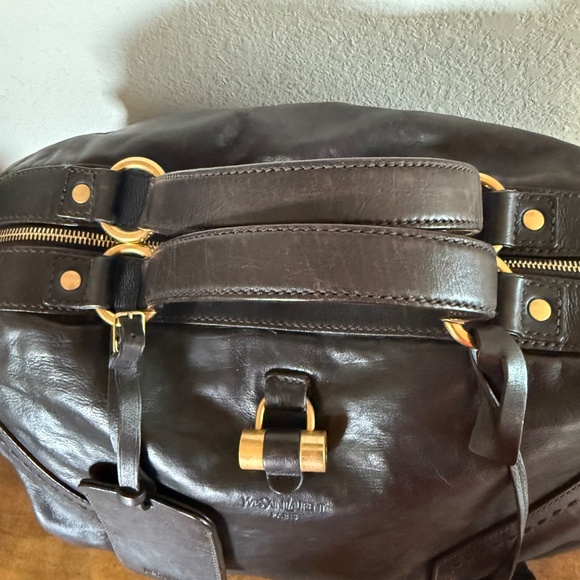 Yves Saint Laurent Men’s Muse Chocolate Leather Large Duffle/Carry On Bag - Picture 6 of 16